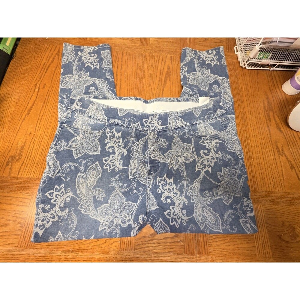 Denim & Co Pants Floral Print Cotton Light Denim Stretch Ankle Pants Size 18W
